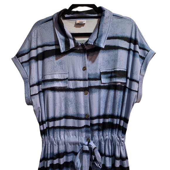 LuLaRoe Stacie Blue Stripes Shirt Dress 2XL NWOT - Picture 1 of 12